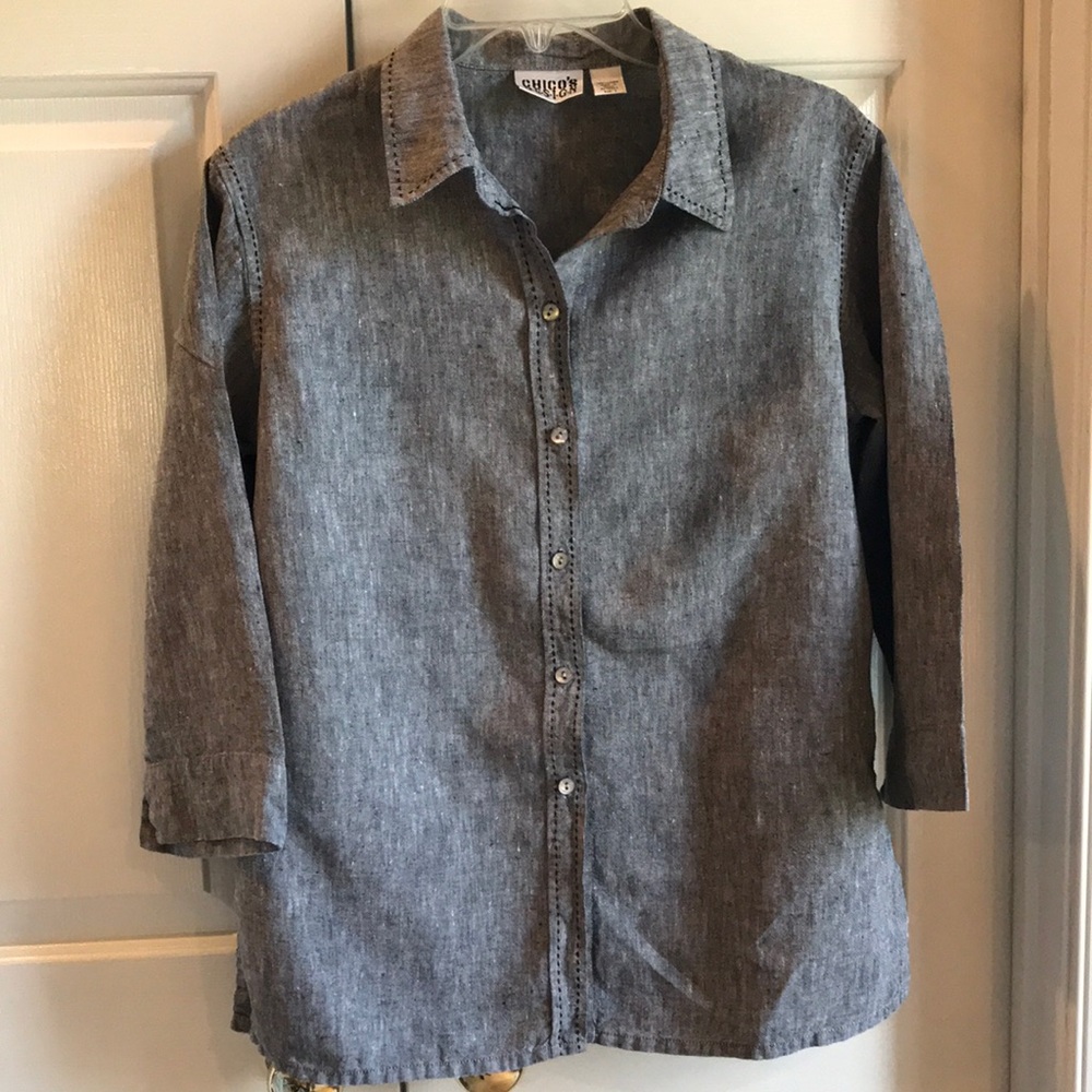 Chico’s linen top with stitching detail